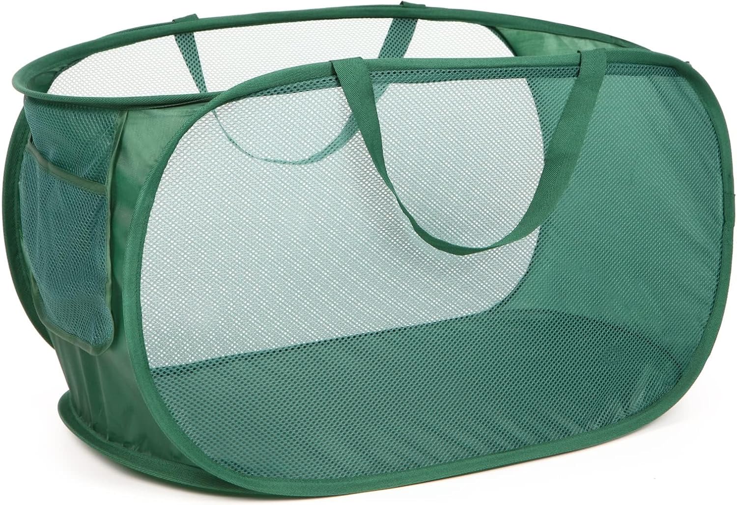 Faltbarer Wäschekorb Zum Aufklappen – 70-liter-wäschekorb Mit Griffen Und Seitentasche – Tragbarer Wäschekorb Für Waschküche, Schlafzimmer, Reisen (grün, 58 X 36 X 36 Cm)