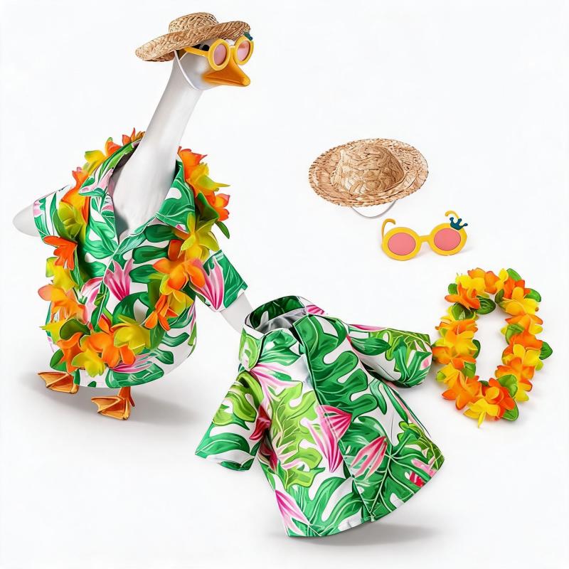 Hawaii-gänsekostüm Für Die Veranda: 58 Cm (23 Zoll) Set - Lustige Tropische Deko-accessoires Für Rasen, Garten Und Veranda