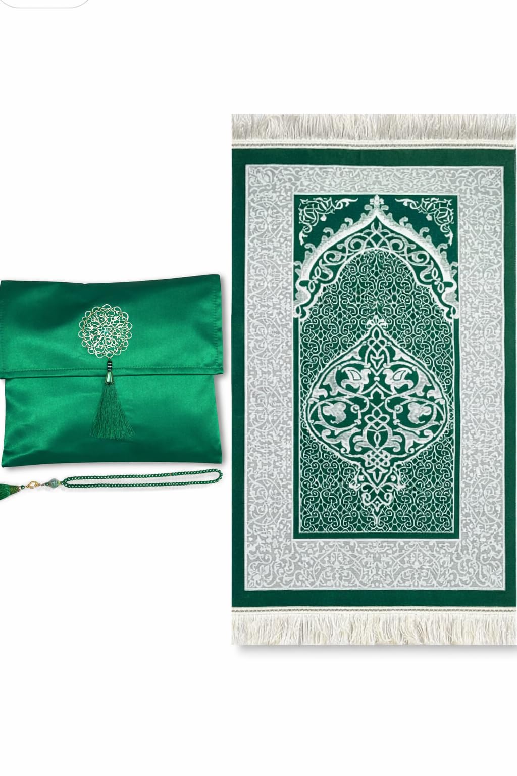 Muslimischer Gebetsteppich (sajadah), Islamischer Gebetsteppich, Mit Gebetsperlen Und Eleganter Schatulle. (grün, 70 110 Cm)