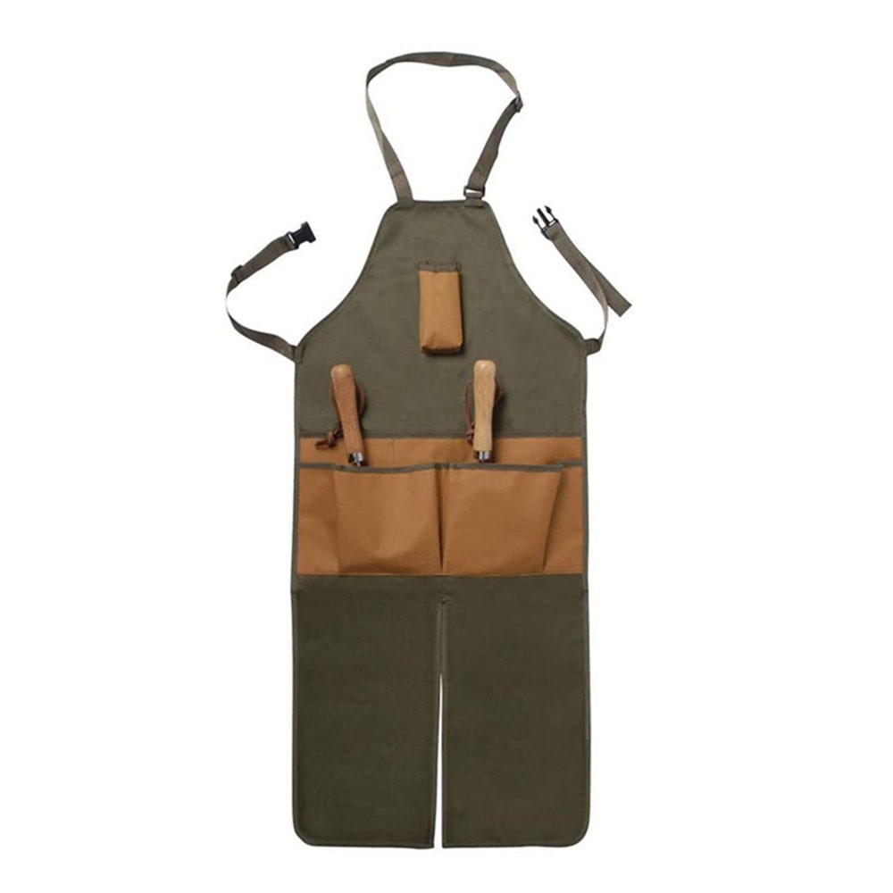 Lange Gartenschürze, Grün, Dick, Aus Segeltuch, Wasserdicht Und Verschleißfest, Heimarbeits- Und Aufbewahrungsschürze Mit Mehreren Taschen