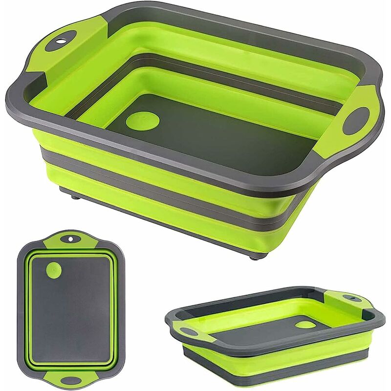 Faltbares Schneidebrett, 3-in-1-schneidekorb Mit Ablassstopfen Und Ux-multifunktions-ablaufkorb Für Küche, Reisen, Camping (grün)