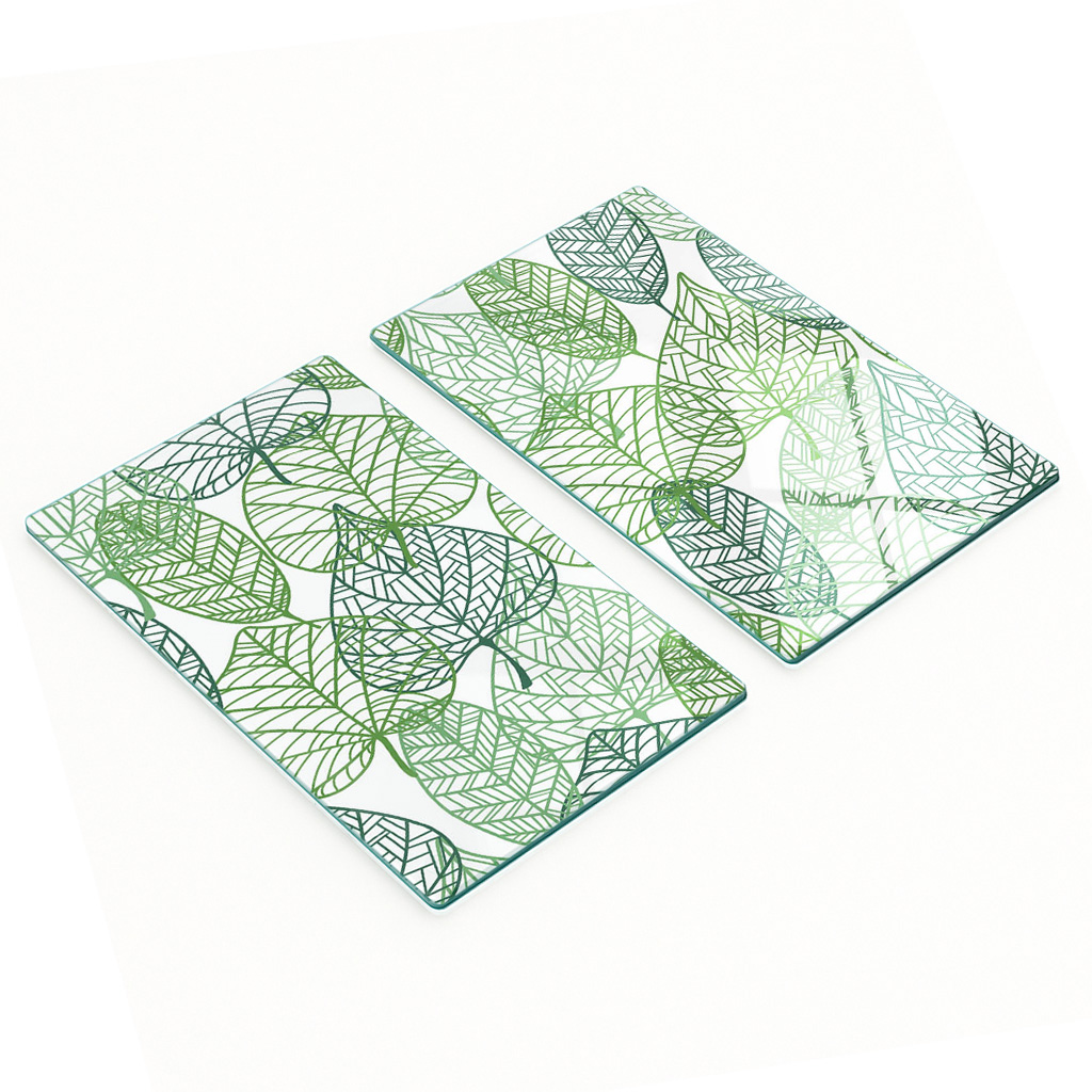 Robuste Und Stilvolle Glasplatten Mit Grünem Blattmuster, 2 X 30 X 52 Cm