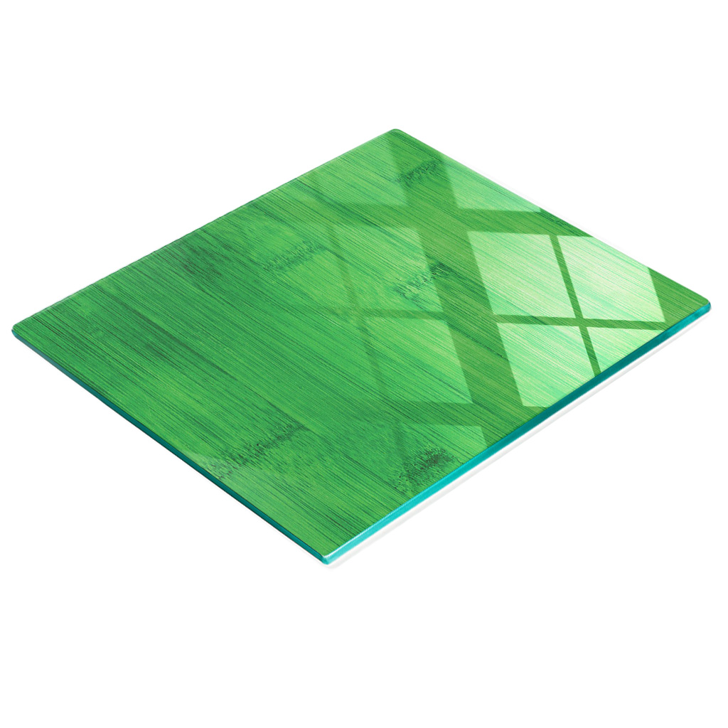 Küchenschneidebrett Aus Glas Mit Grafik, Grüne Bambusplatte, 60 X 52 Cm