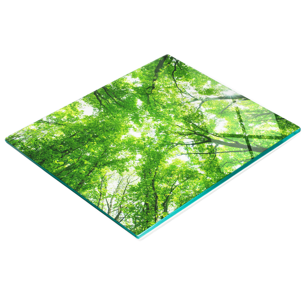 Robuste Und Stilvolle Glas-küchenplatte Mit Grünem Waldmuster, 60 X 52 Cm