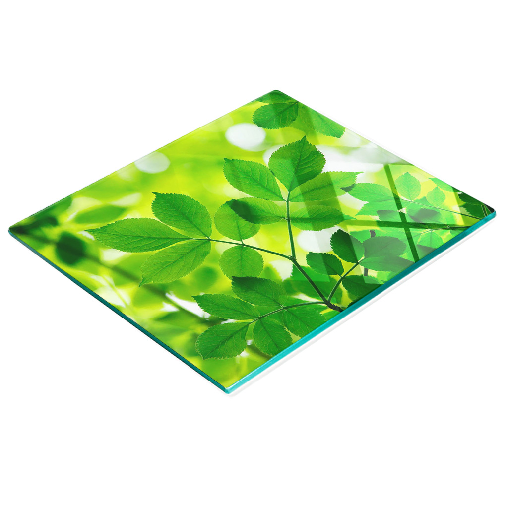 Dekorative, Multifunktionale Glasplatte Aus Gehärtetem Glas Mit Grünem Blättermotiv, 60 X 52 Cm