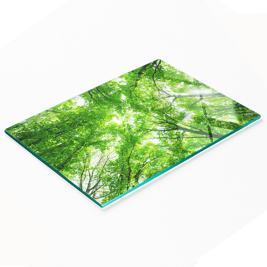 Robuste Und Stilvolle Glas-küchenplatte Mit Grünem Waldmuster, 80 X 52 Cm