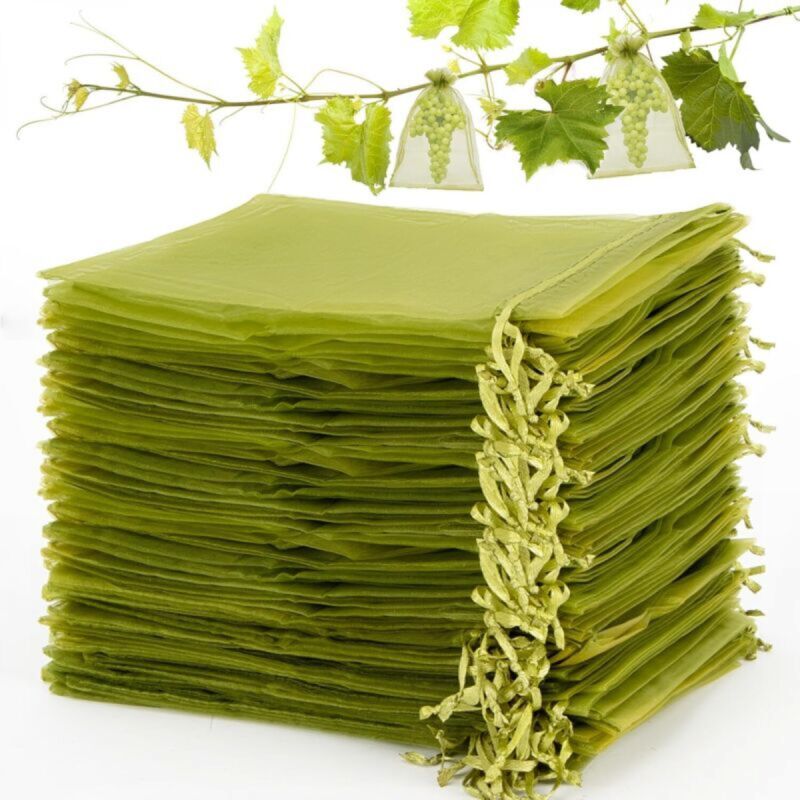 [niemals Verwendet] Packung Mit 100 Militärgrünen Organza-obstnetzen (10 X 15 Cm), Wiederverwendbaren Obstbeuteln Zum Schutz Von Obst.