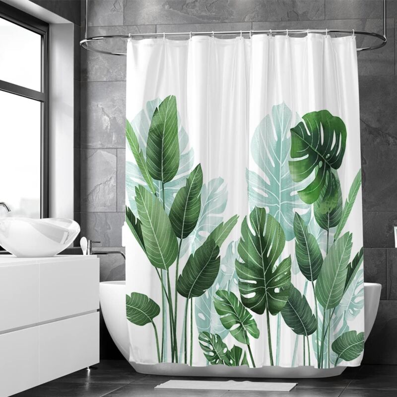 [niemals Verwendet] Anti-schimmel-duschvorhang 180 X 200 Cm – Strelitzie – Polyester – Mit Ringen – Duschvorhang – Tropisches Blattmuster