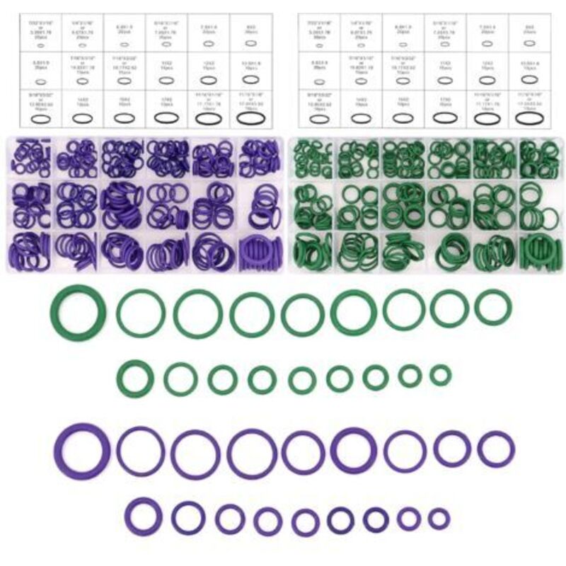 [niemals Verwendet] O-ring-set, 540 Stück, 18 Größen, Gummischeiben-sortiment, Grün-lila-o-ringe-sortiment
