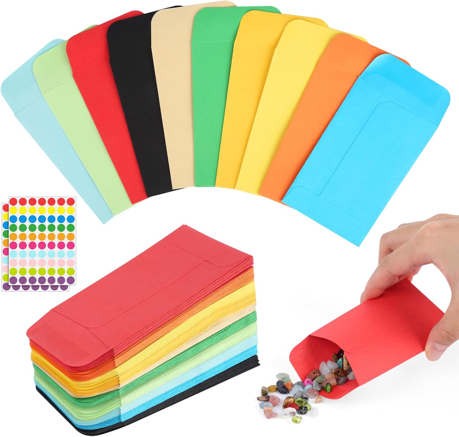 100 Samentütchen, 8,9 X 5,6 Cm, Kleine Farbige Papiertüten, Bonbontüten Mit Aufklebern, Bonbontüten Für Geburtstagsfeiern Und Hochzeiten