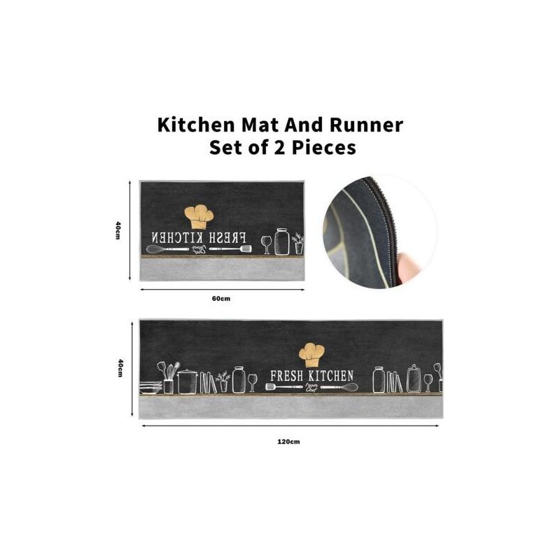 Set Mit 2 Waschbaren Küchenmatten - Muster: Rutschfeste Küchenmatte - Für Küche, Esszimmer, 40 X 120 Cm + 40 X 60 Cm (kochmütze)