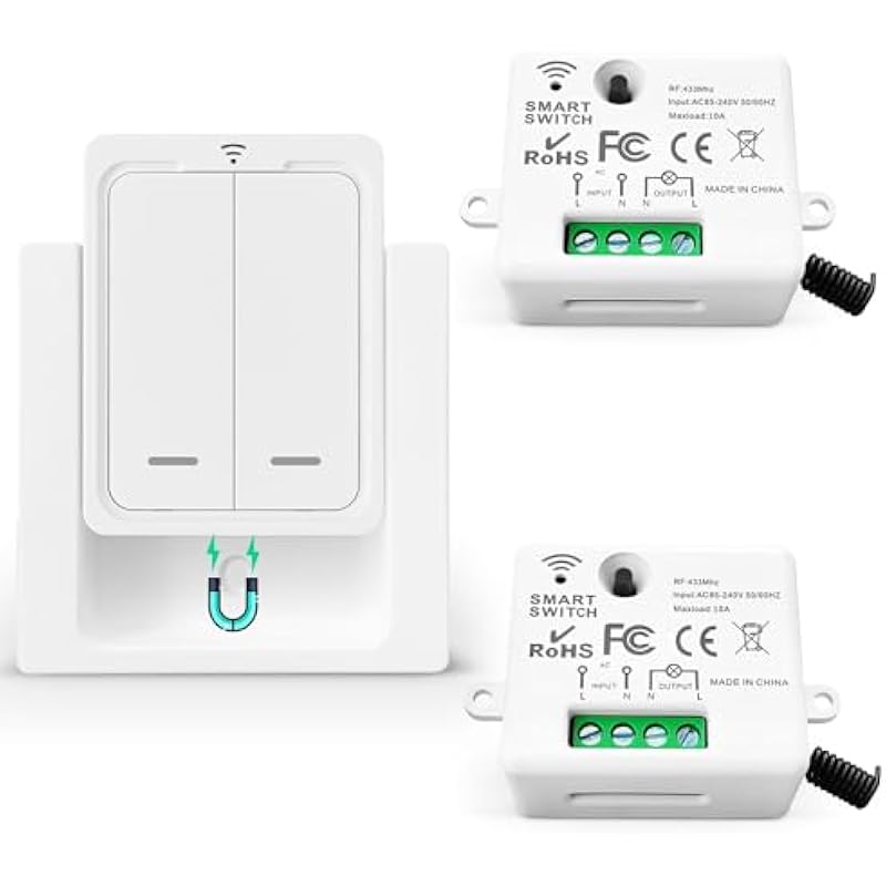 Geeignetes Drahtloses Schalterset Mini-funksender 433 Mhz Funkschalter 150 M Reichweite 2200 W Mobiler Funkschalter (1 Schalter 2 Empfänger)
