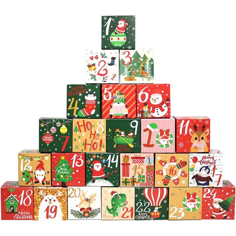Coocheer Adventskalender-geschenkboxen, 24 Stück, 7 X 7 X 7 Cm, Stabiler Karton, Wiederverwendbar, Ideal Für Süßigkeiten Oder Kleine Geschenke