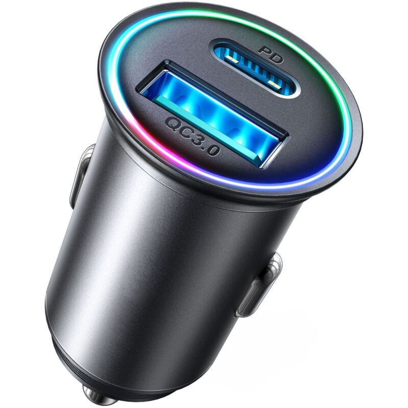 60-w-usb-c-kfz-ladegerät Mit Pd&qc 3.0, Mini-metall-kfz-ladegerät Mit Led-leuchte Für Iphone 15, 14, 13 Pro Max