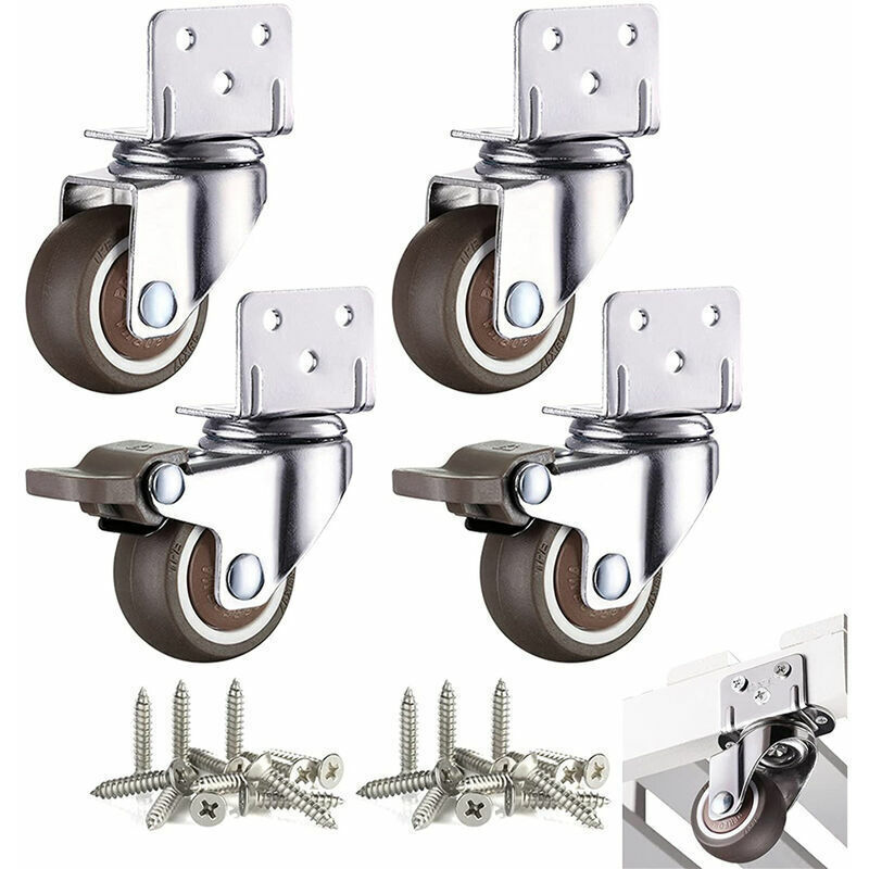 4 Stück Kleine Möbelrollen 32 Mm Lenkrolle Für Couchtisch Schrank 60 Kg Mit Bremsmontageplatte