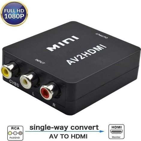 Rca-zu-hdmi-konverter 1080p – Av-zu-hdmi-adapter Für Tv, Pc, Ps3 Und Blu-ray – Plug & Play. Pal/ntsc-kompatibel.