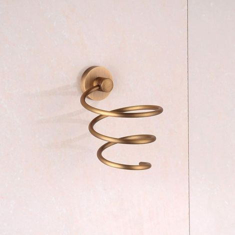Antiker Spiralförmiger Haartrocknerhalter Aus Messing. Aufbewahrungskorb. Haartrocknerständer. Wandregal. Organizer Aus Aluminium. Badezimmeraccessoires