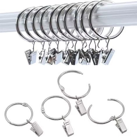 Gardinenzubehör. 30 Gardinenringe Mit Clips. Stabile Gardinenclips. Haken Für Spannstangenhalterungen. Metallösen Mit Innendurchmesser Für Ziergardinen Und Fensterhänger.