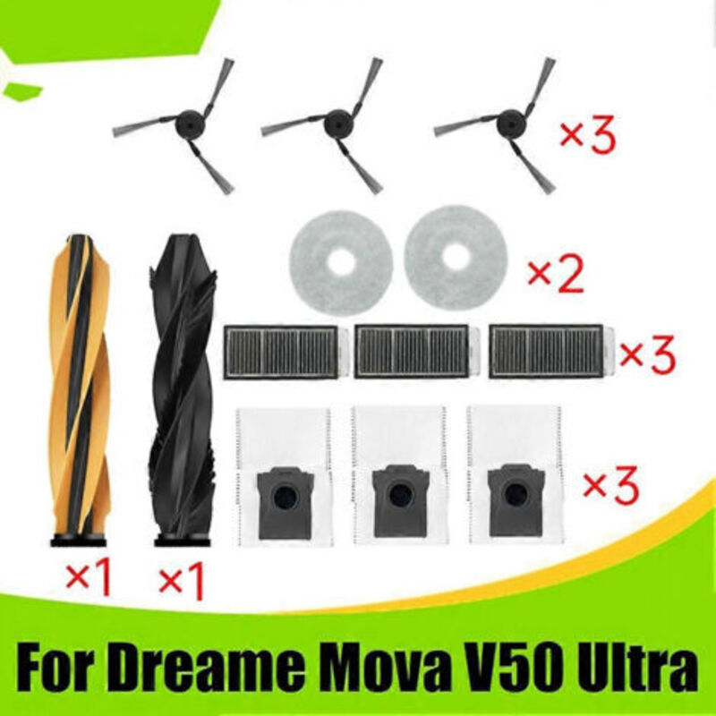 Ersatzteile Für Den Dreame Mova V50 Ultra Staubsauger: Hauptwalze, Seitenbürste, Hepa-filter, Reinigungstuch, Staubbeutel.