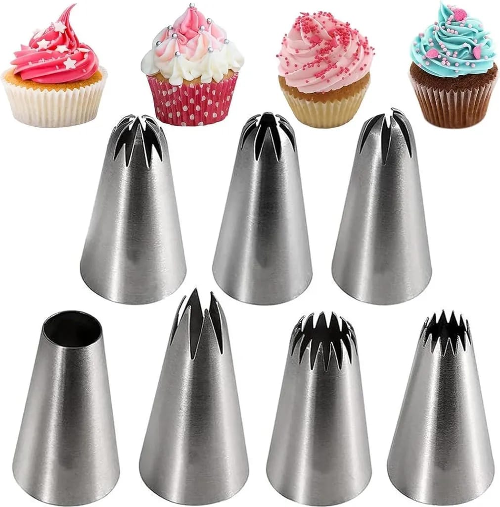 Spritztüllen, Wiederverwendbare Spritzbeutel, Nahtloses Edelstahl-spritztüllen-set, Geeignet Zum Dekorieren Von Cupcakes, Keksen, Kuchen Usw., 7-teiliges Set.
