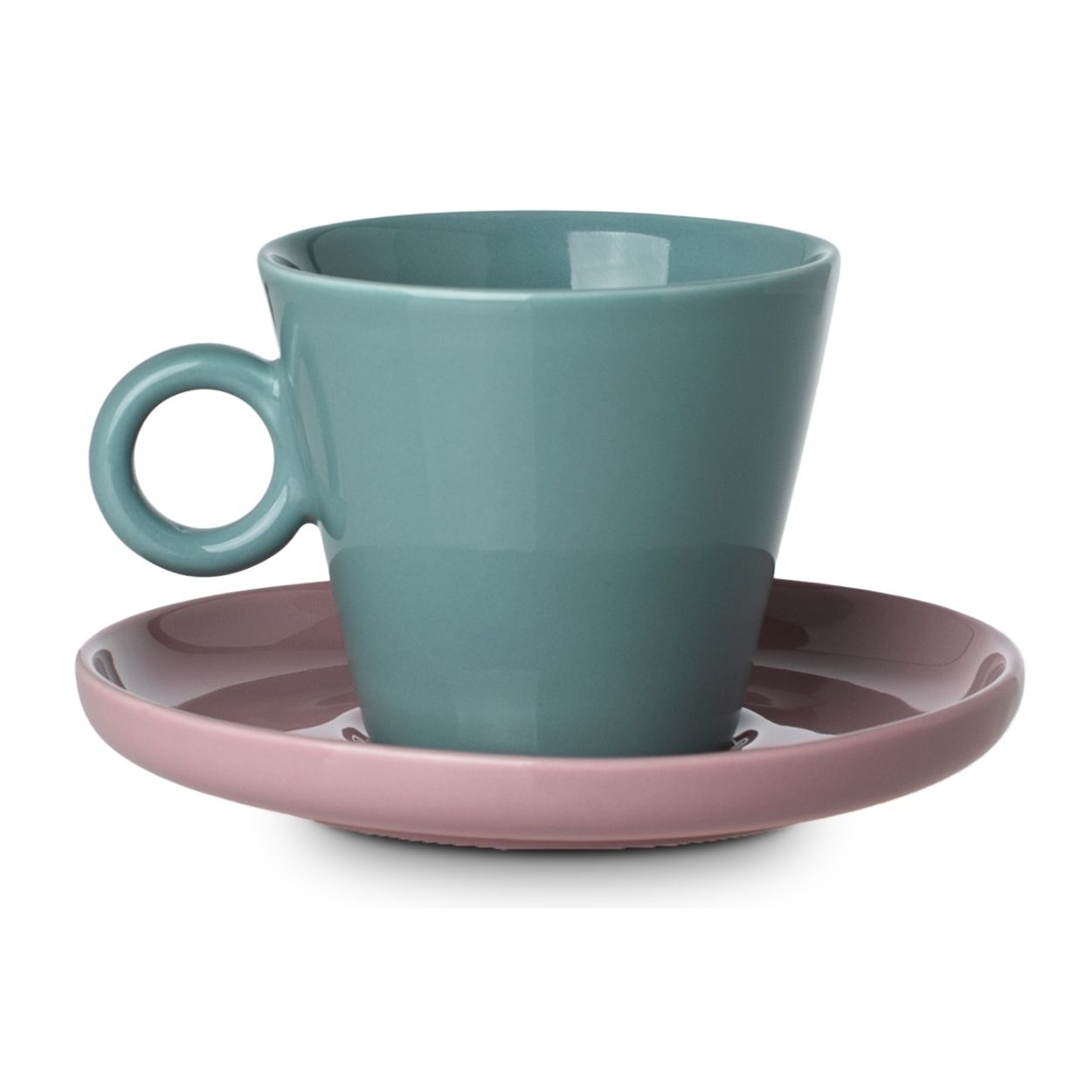 Cappuccino-tasse Mit Sahne, 200 Ml, Türkis Mit Rosa Untertasse