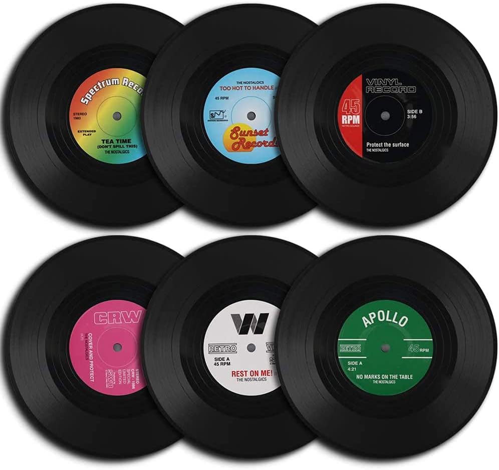 Set Mit 6 Untersetzern, 10,4 Cm, In Form Von Retro-schallplatten, Für Heiße Und Kalte Getränke, Rutschfester Tischschutz.