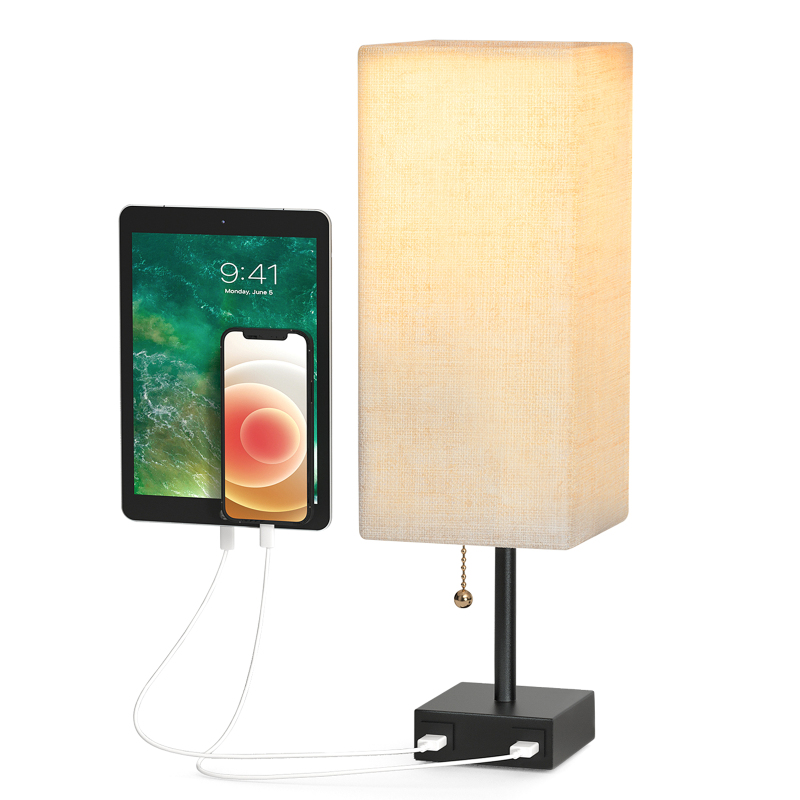Nachttischlampe, Schreibtischlampe, Nachtlicht Mit Zwei Usb-anschlüssen Und Reißverschlussschalter Für Schlafzimmer, Wohnzimmer Oder Büro.