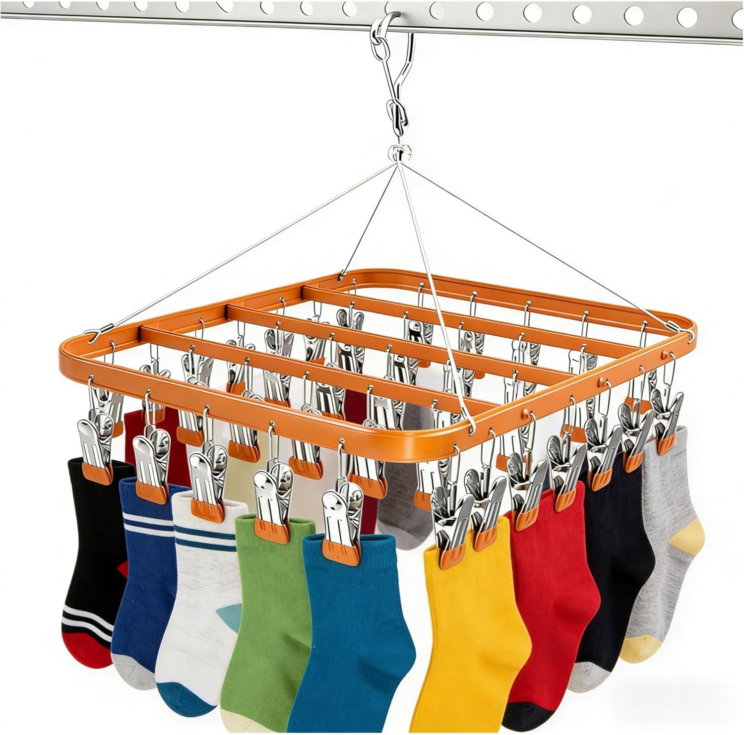 Wäscheständer Aus Metall Mit 36 Klammern, Windfestem Haken, Faltbarer Wäscheklammer Für Socken, Bhs, Unterwäsche (gold)