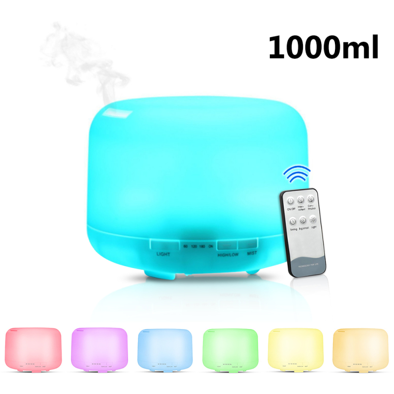 1000-ml-ultraschall-luftbefeuchter, Fernbedienung, Diffusor Für Ätherische Öle, 7-farbiges Led-nachtlicht (1000 Ml)