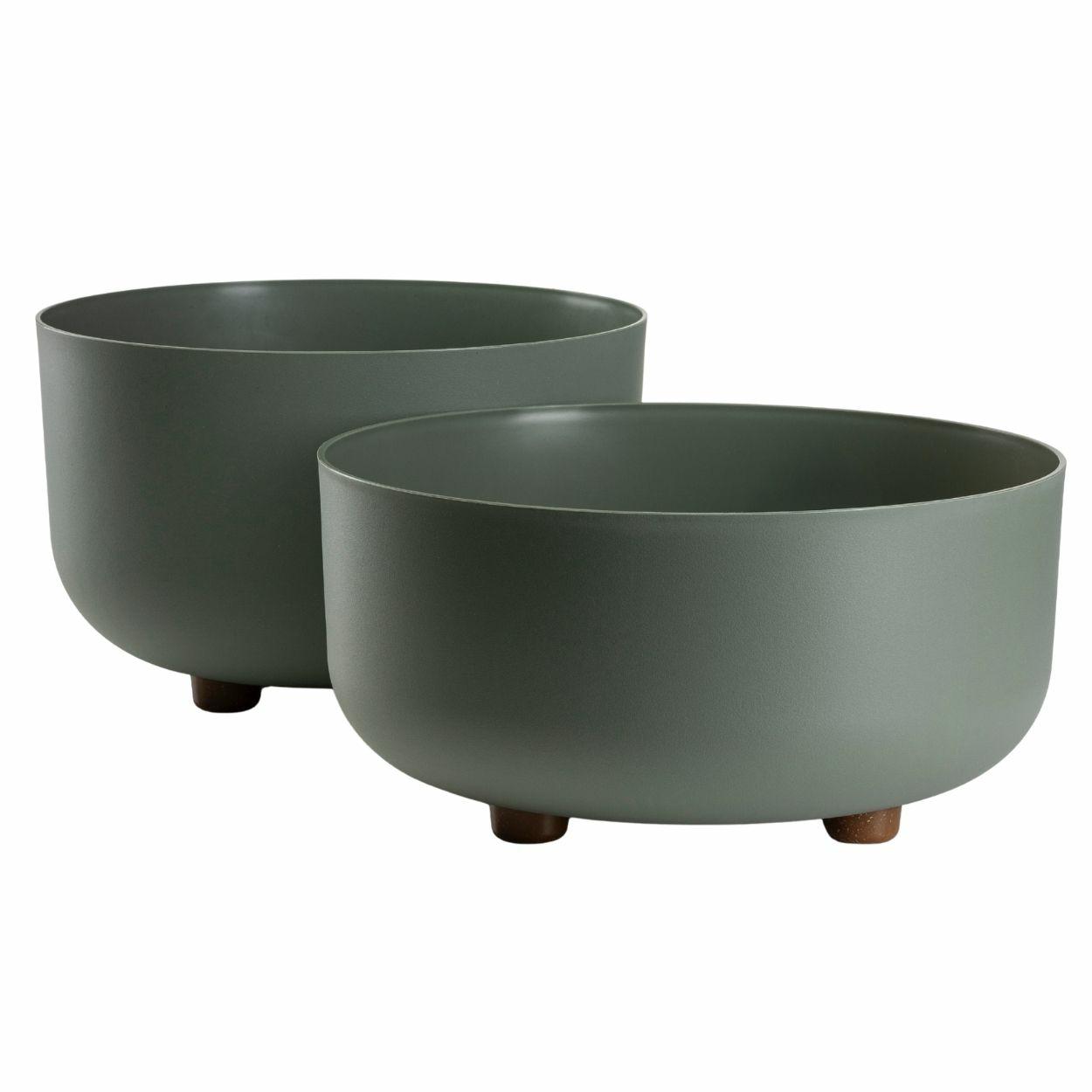 Set Aus Terra Blumenschalen Auf Füßen, Recycelt, Graugrün, 2 Stück.