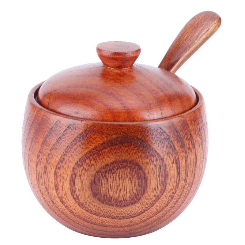 Salzstreuer Aus Holz Mit Deckel Und Löffel, Vintage-gewürzglas, Küchenutensil