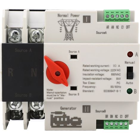 Automatischer 2-poliger Dual-power-umschalter, Flammhemmend, Für 220-v-wechselstromgenerator, 80 A