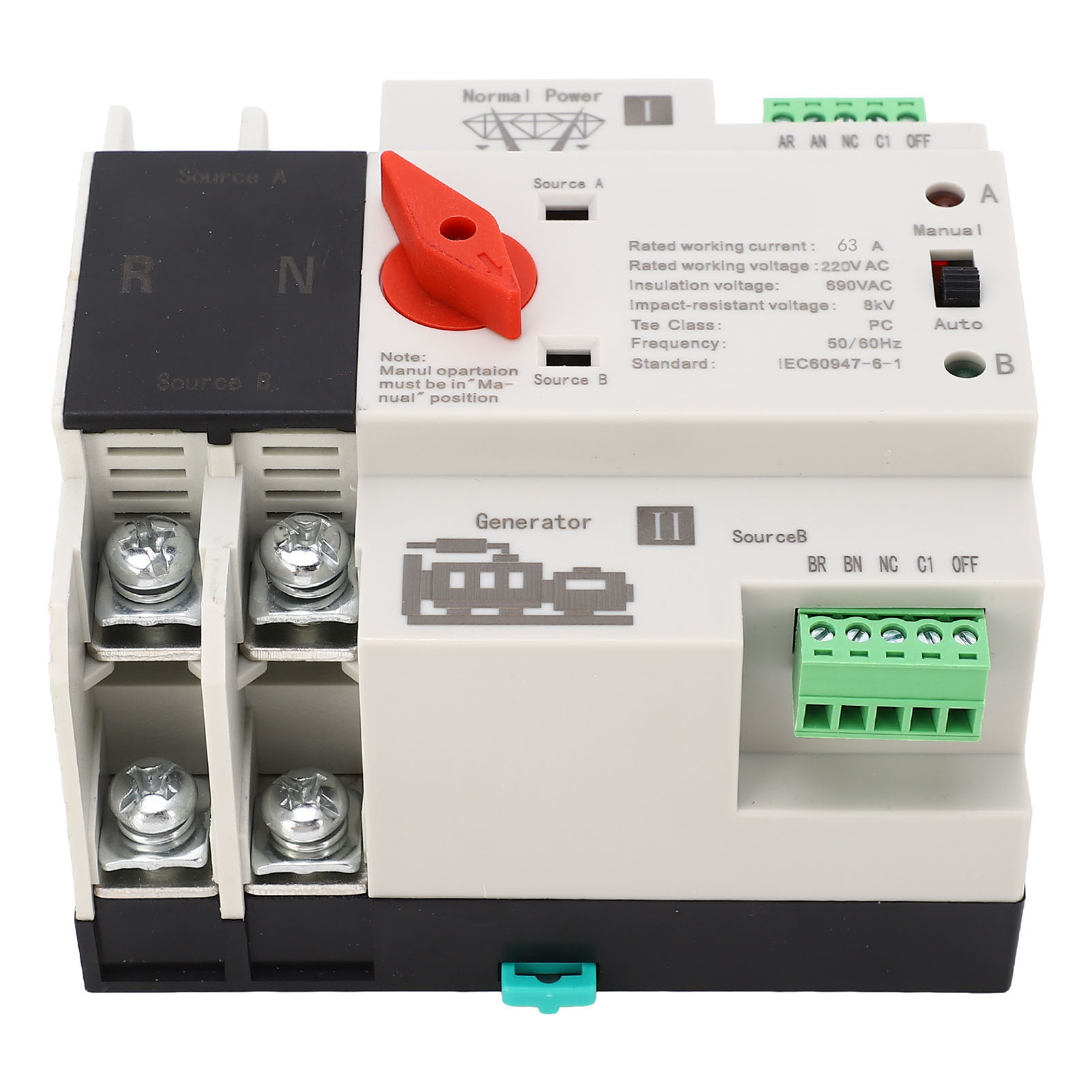Automatischer 2-poliger Dual-power-umschalter, Flammhemmend, Für 220-v-wechselstromgenerator (63 A)