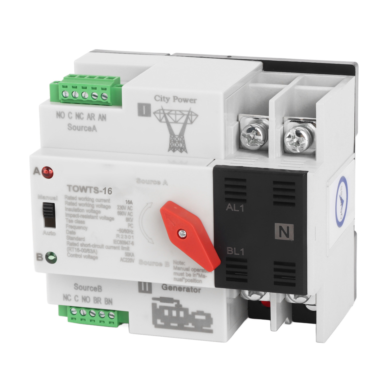 2p 8kv Dual-power-automatikschalter, 2 Betriebsmodi, Für Zuhause, Fabrik Oder Büro, 220 V Wechselstrom, 16 A