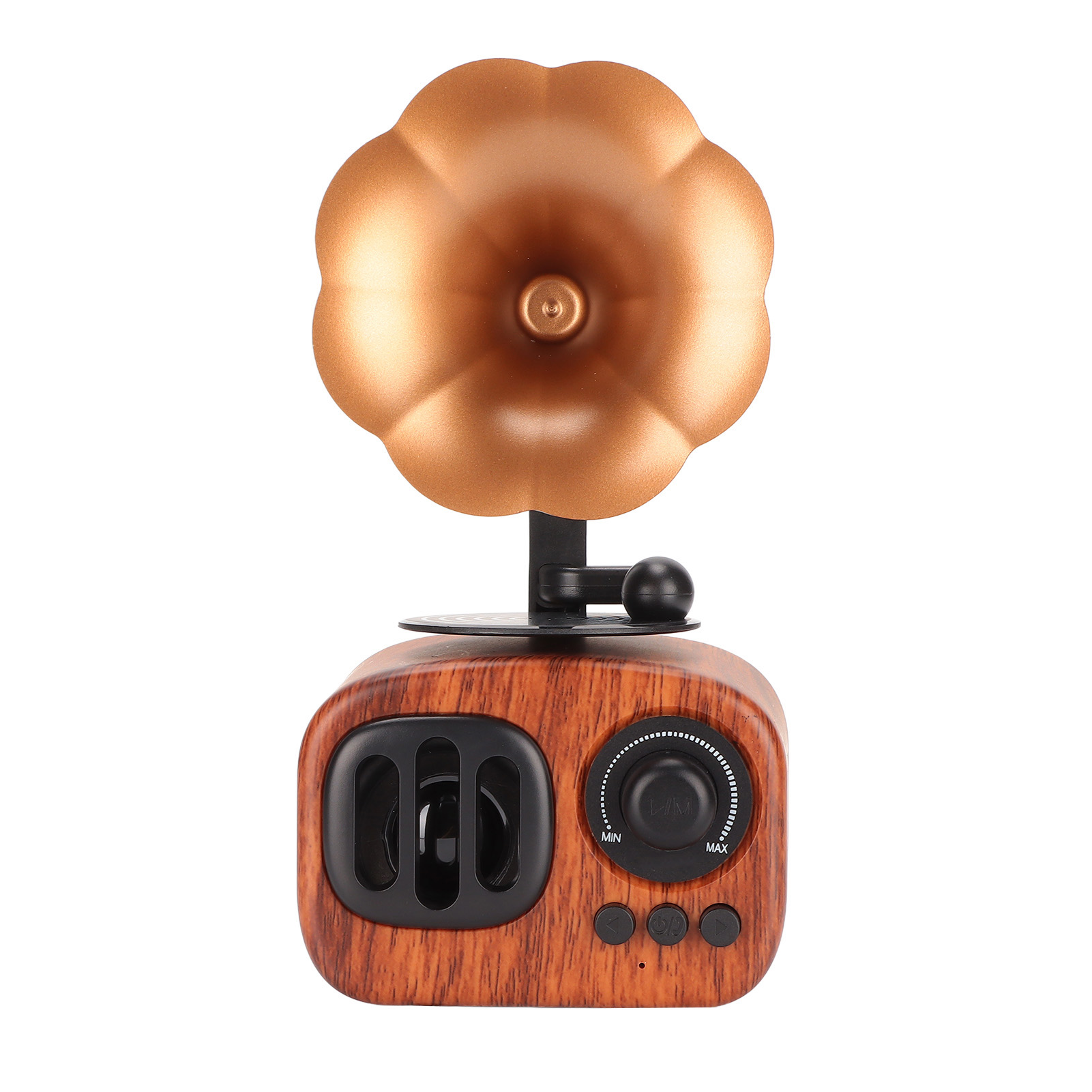 Bluetooth-lautsprecher In Retro-trompetenform, Kraftvoller Bass, Holzoptik, Tragbar, Stereo, Helle Holzfarbe, Ideal Für Zuhause.
