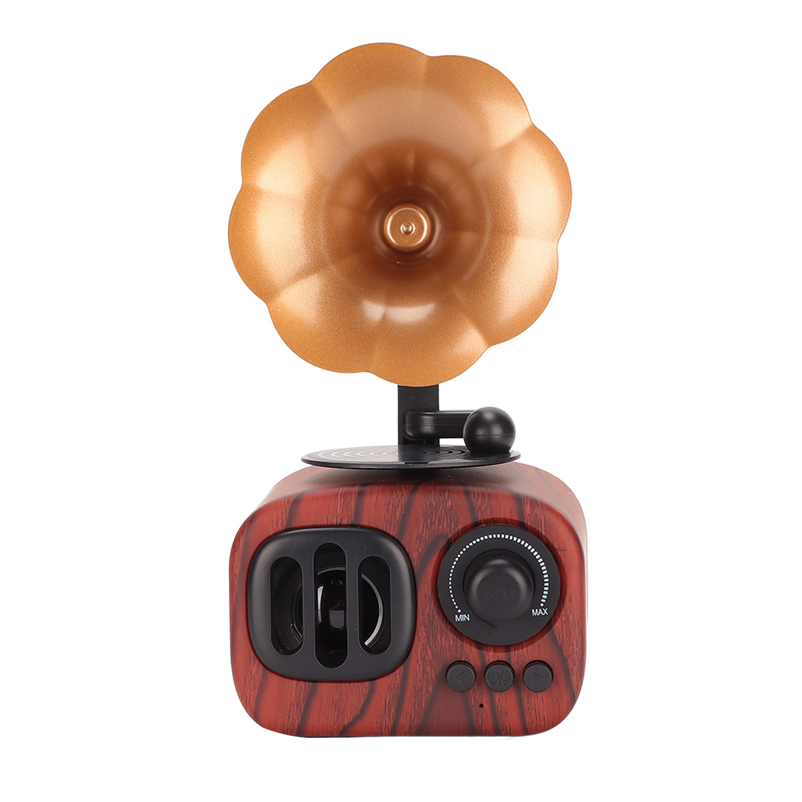 Bluetooth-lautsprecher In Retro-trompetenform, Kraftvoller Bass, Holzoptik, Tragbar, Stereo, Dunkle Holzfarbe, Ideal Für Zuhause.