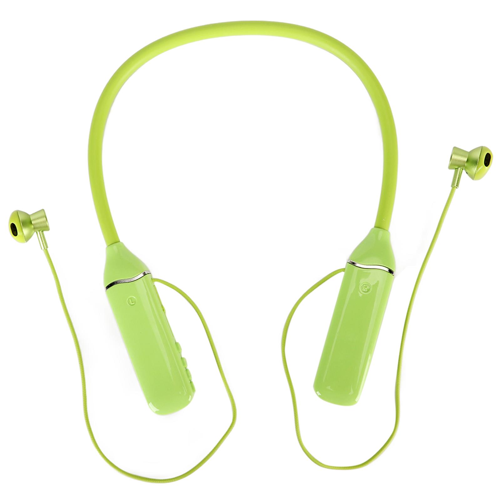 Bluetooth-nackenbügelkopfhörer Mit Led-akkustandsanzeige, Speicherkartenleser, Magnetischen Ohrstöpseln Und Grüner Rgb-hintergrundbeleuchtung.