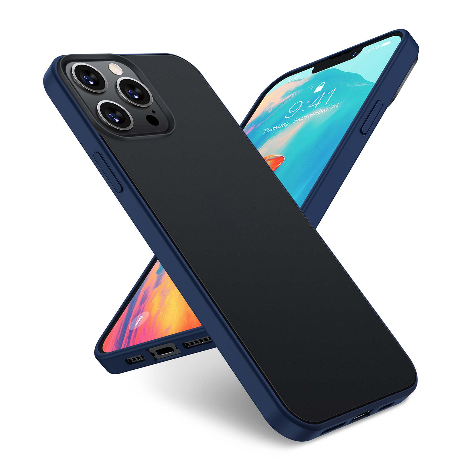 Schutzhülle Für Iphone 13 Pro Max, Matte Oberfläche, 6,7 Zoll, 2 Mm Dick, Blaue Kanten.