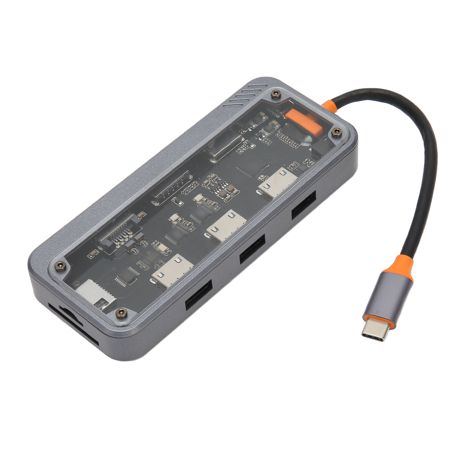 Transparente 10-in-1-dockingstation Mit Usb-typ-c-hub, Pd-schnellladefunktion, Usb-3.0- Und 2.0-anschlüssen Sowie Gigabit-ethernet-anschluss. Kompatibel Mit Laptops Und Fernsehern.