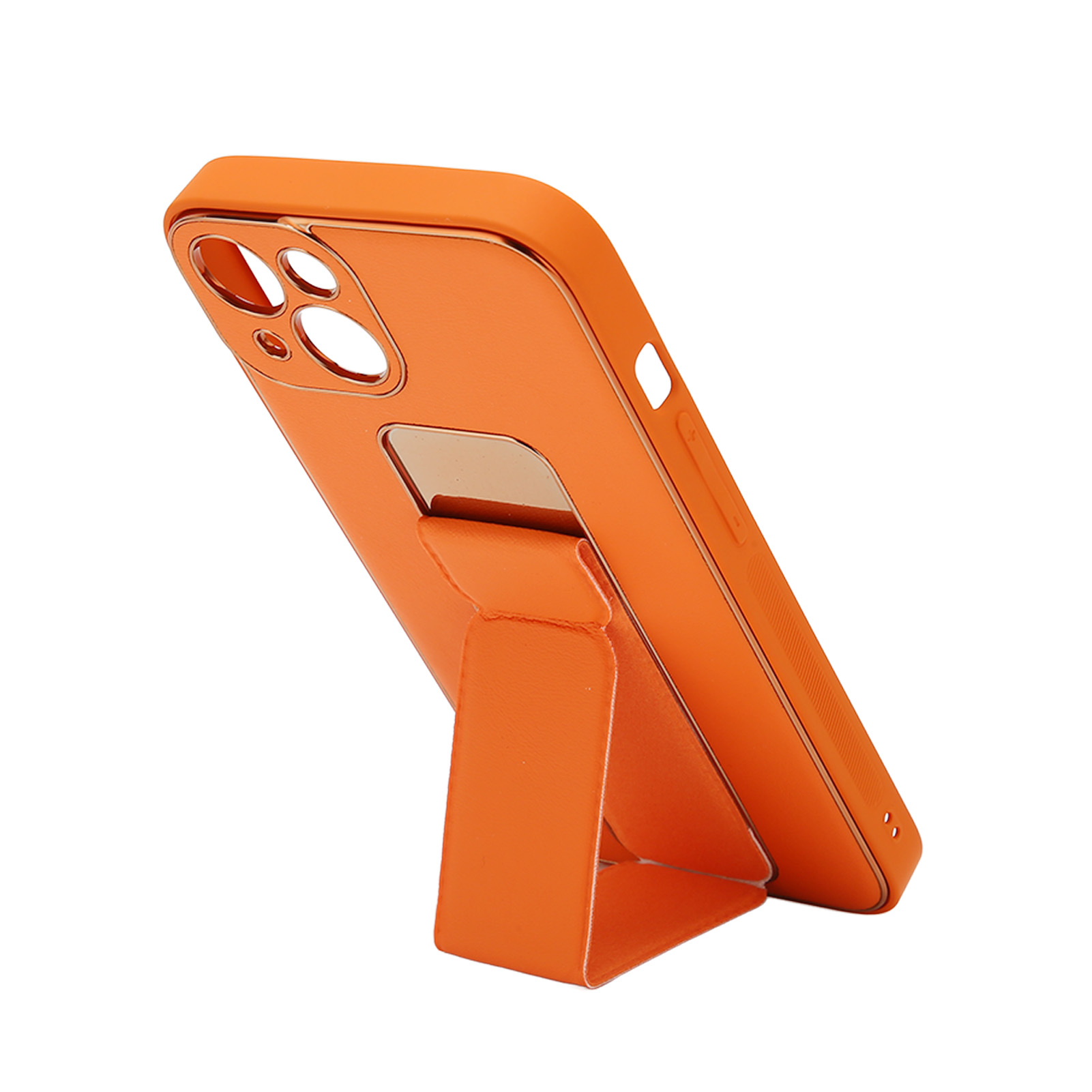 Innovative Handyhülle Mit Metall- Und Lederrahmen, Stoßfestem Schutz Und Faltbarer Handschlaufe Für Iphone 13 (orange)