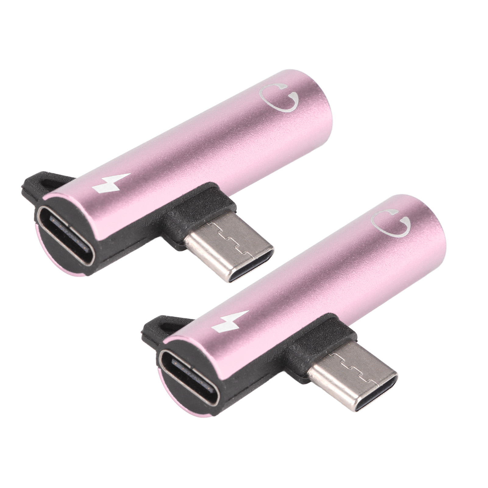 Usb-c-auf-3,5-mm-audioadapter (2er-pack) – 2-in-1 – Audio-ladefunktion – Usb-c Auf Klinkenstecker – Abs – Kompatibel Mit Smartphones Und Tablets – Pink