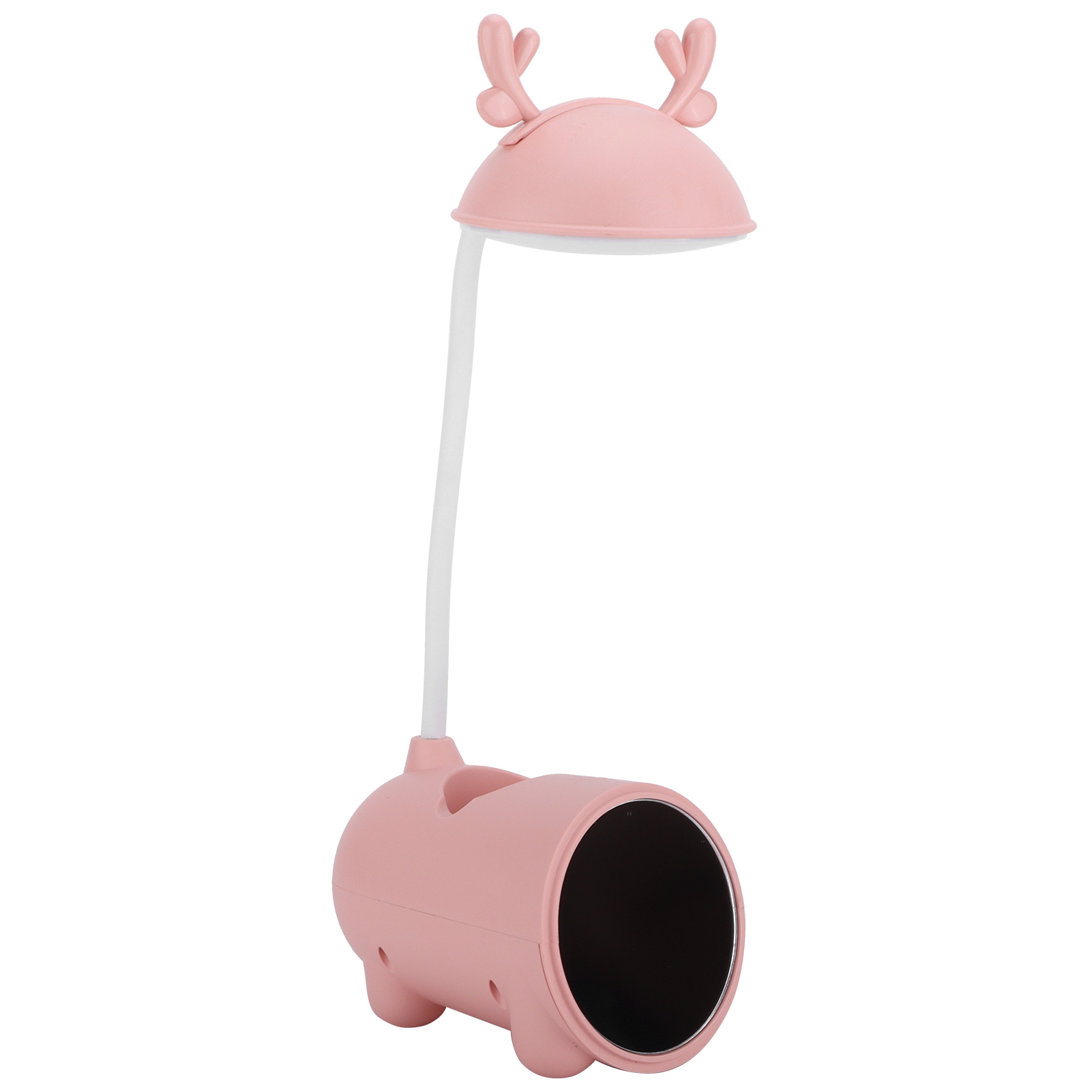 Pinkfarbene Led-tischlampe Mit Ausklappbarer Handyhalterung, Ideal Zum Lesen Und Zum Schutz Der Augen. Niedliches Reh-design.