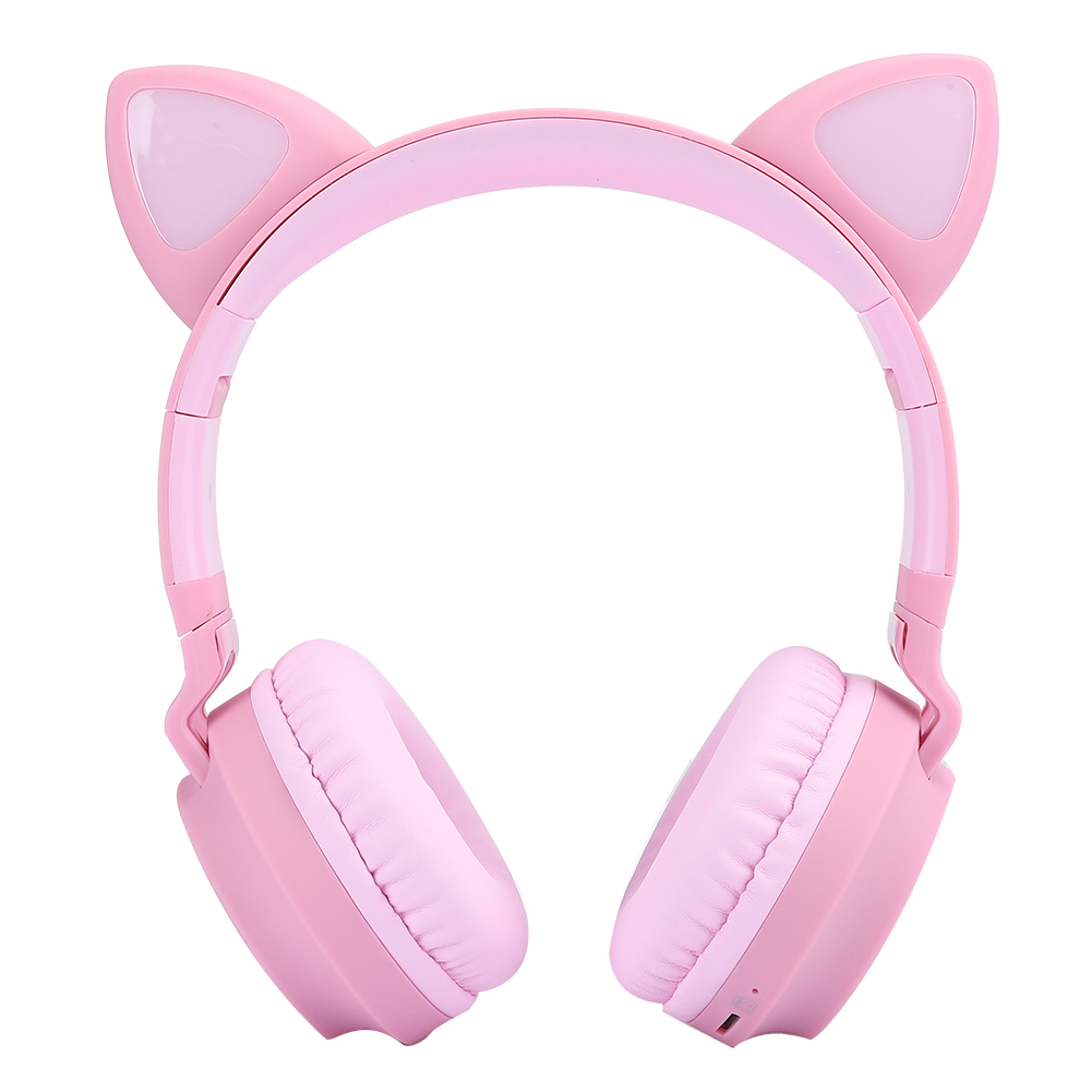 Bluetooth 5.0 Katzenohr-kopfhörer Mit Leds, Geräuschunterdrückung, Niedlichem Design Für Kinder Und Jugendliche, Speicherkartenkompatibel, Pink
