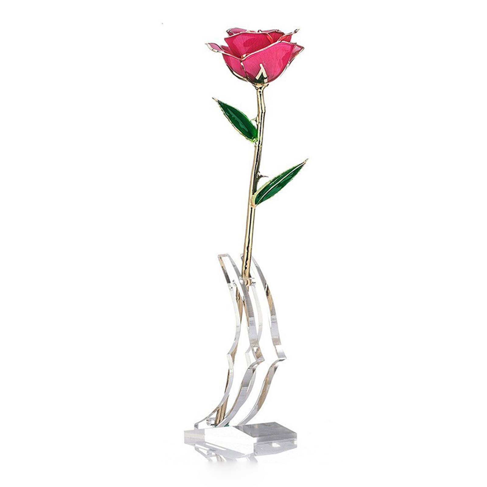 Langstielige Rose, Getaucht In 24-karätiges Gold, Präsentiert In Einer Geschenkbox Mit Ständer (rosa Rose Mit Ständer)