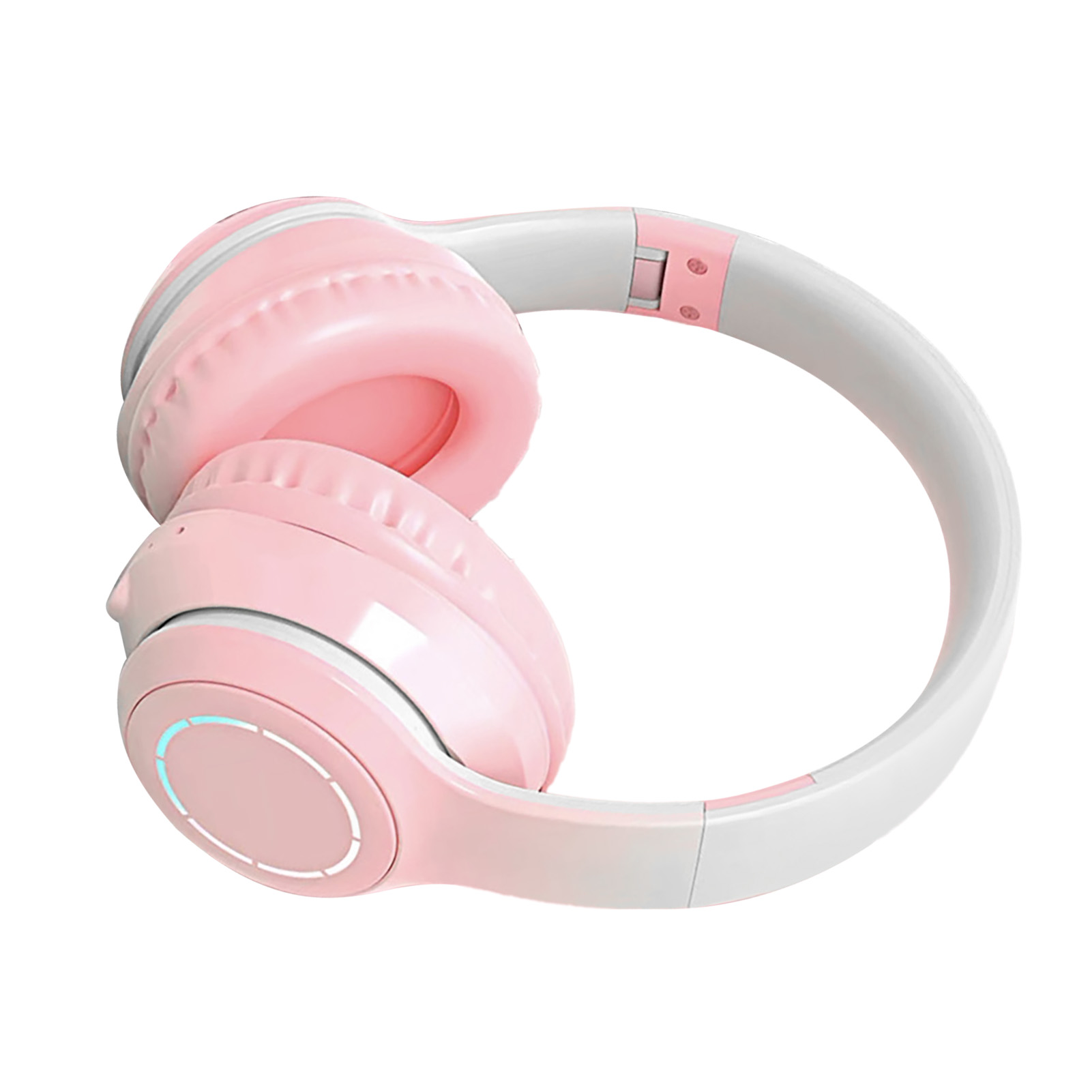 Pinkfarbene Bluetooth-kopfhörer Mit Sattem Bass Und Geräuschunterdrückung, Faltbar, Mit Integrierter Beleuchtung Und Kompatibel Mit Smartphones Und Laptops. Kabellose Kopfhörer Mit Farbverlauf.