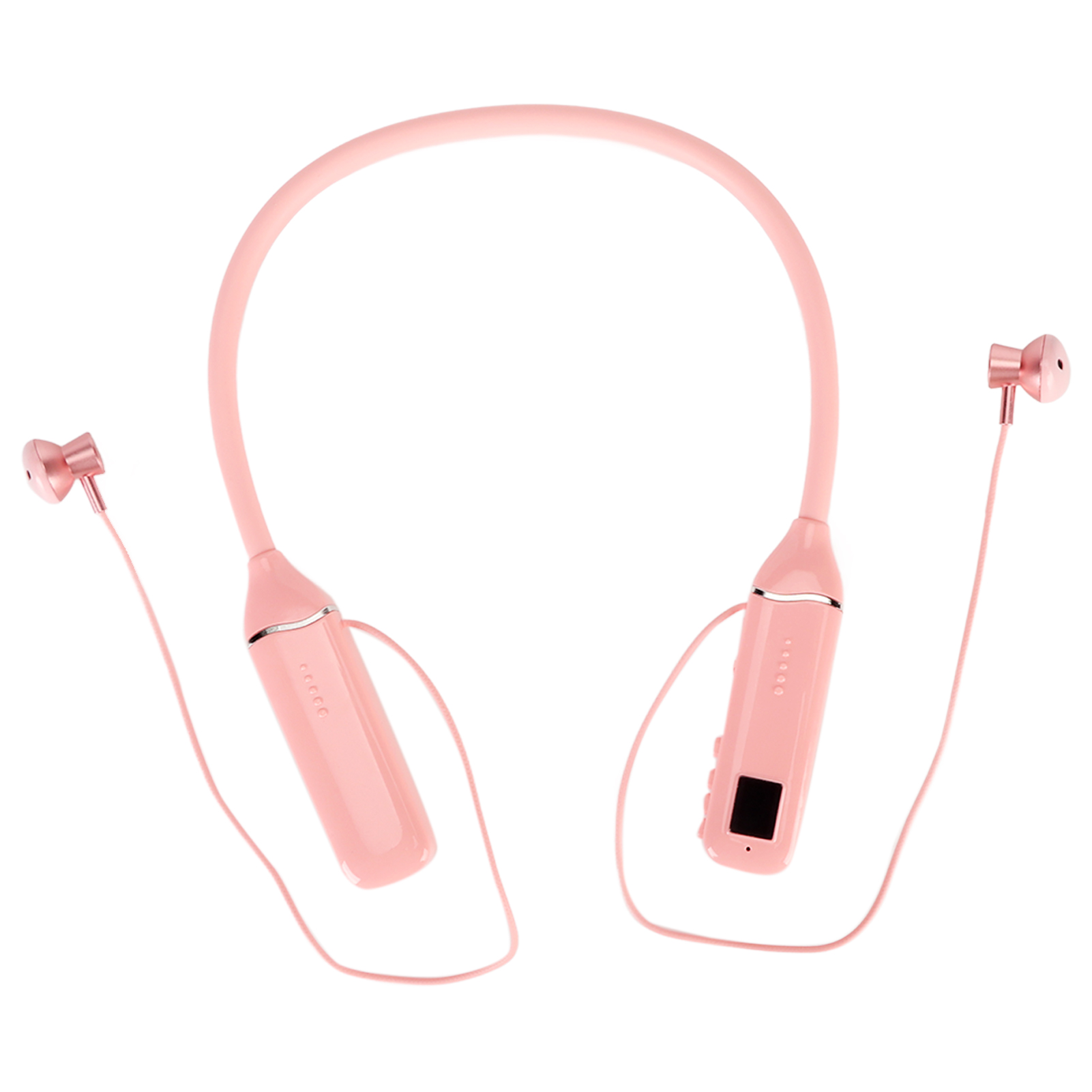 Bluetooth-nackenbügelkopfhörer Mit Led-akkustandsanzeige, Speicherkartenleser, Magnetischen Ohrstöpseln Und Pinkfarbener Rgb-hintergrundbeleuchtung