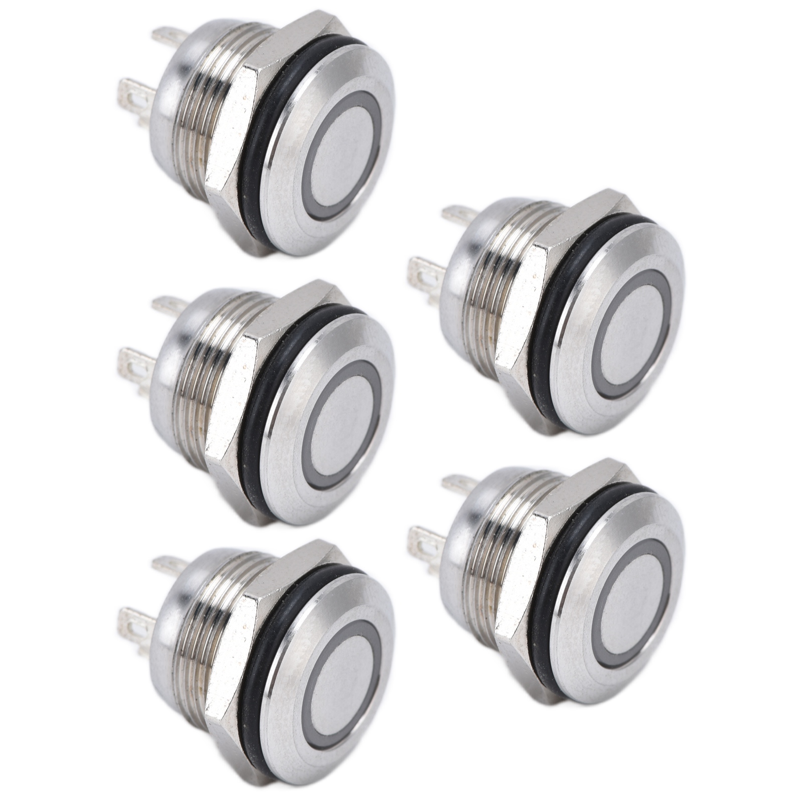 Set Mit 5 Flachen Edelstahl-drucktastenschaltern Mit Led-auto-reset, 12 Mm, Ac 220 V, Rotes Stromzubehör
