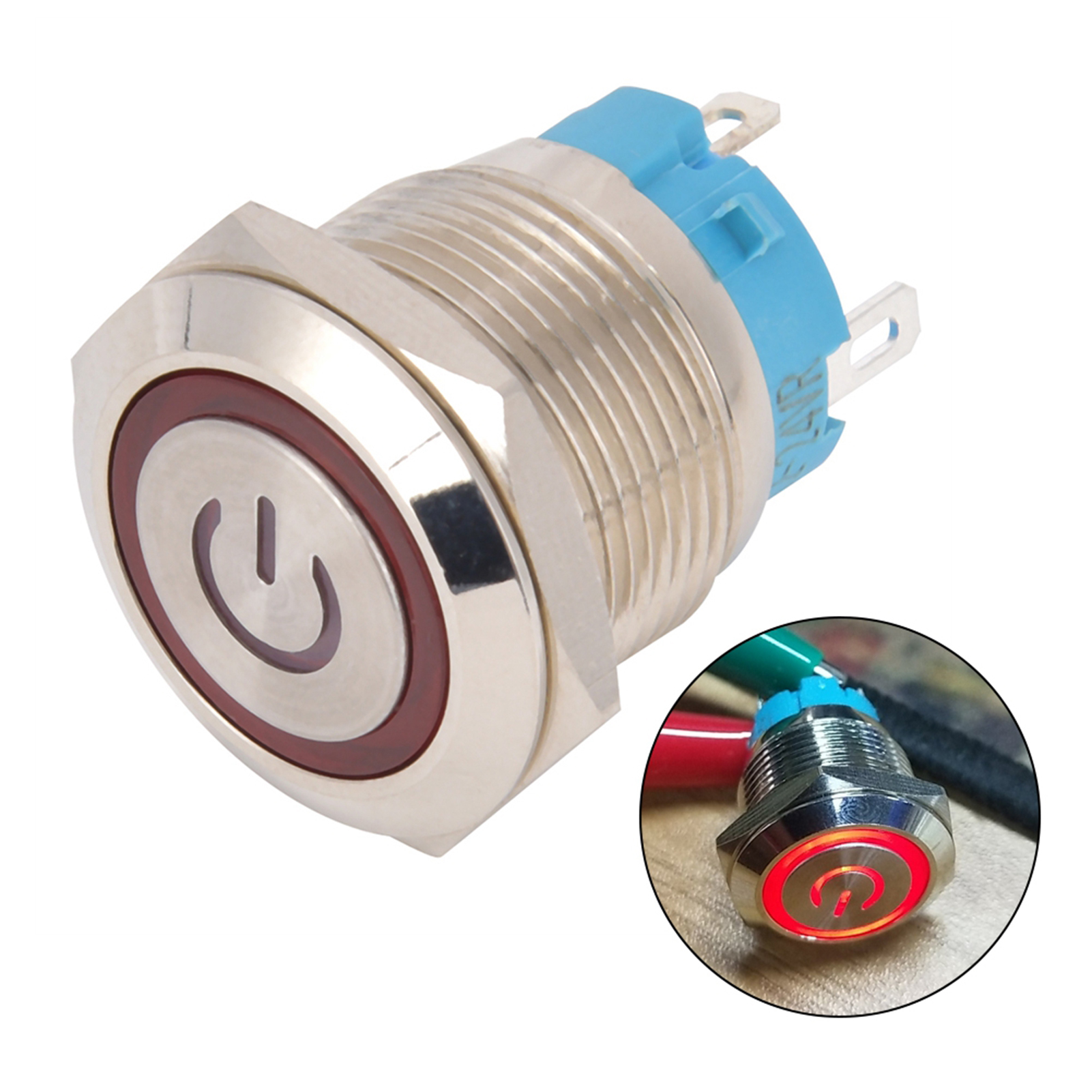 2er-pack 4-polige Drucktaster, 19 Mm Runder Flachkopf, Edelstahlgehäuse Mit Kontrollleuchte, Schutzart Ip65, 12–24 V Dc, Rot