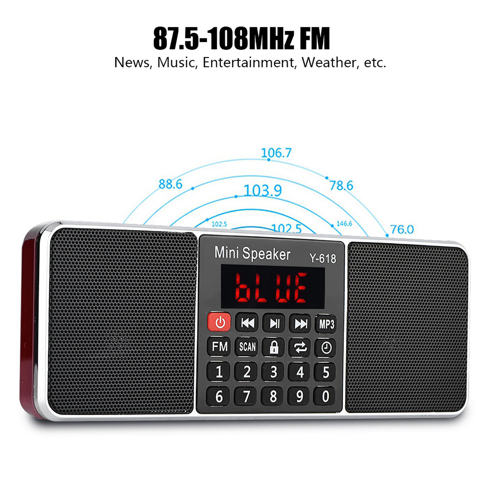 Stereo-fm-radio 87,5-108 Mhz, Mp3-player, Speicher, Usb-anschluss, Freisprecheinrichtung, Rot.