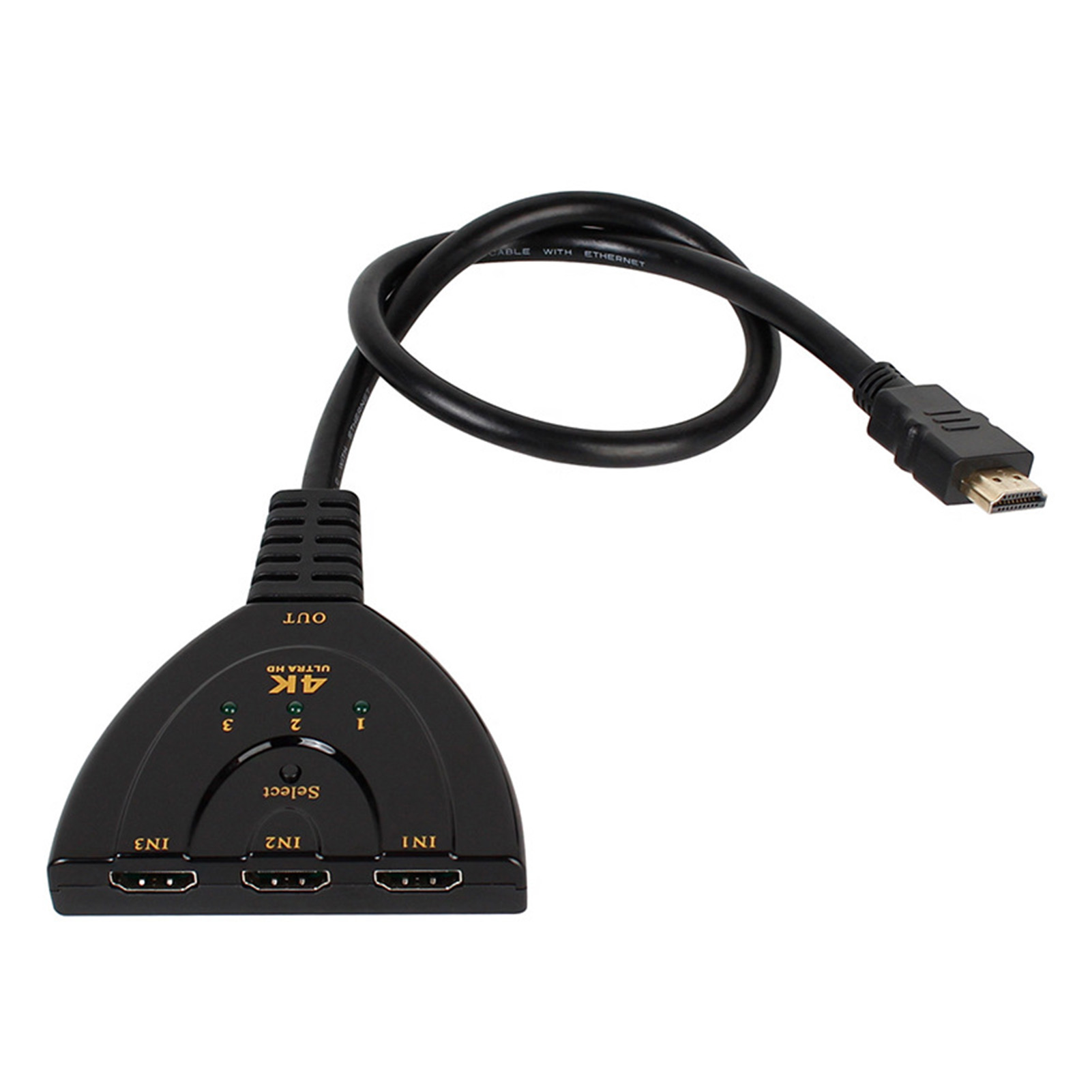 3-eingang/1-ausgang-hd-multimedia-schnittstellenschalter, 3-port-4k-videoumschalter Mit Statusanzeige, Schwarz